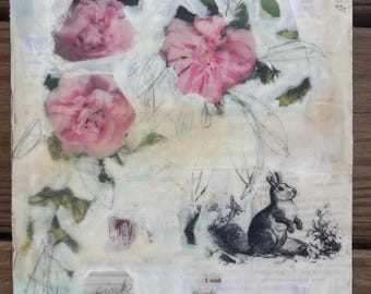 encaustic and collage on 8x10 wood / original art by Michelle Lansdale