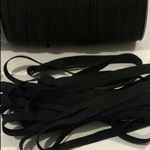 BLACK Flat Elastic 1/4 or 6mm Knitted Braided Strong Stretchy Band  Washable Cord For Sewing Masks Dressmaking Cuff DIY - Lush Fabric