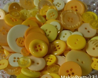 Yellow Buttons Mixed Bulk Choose your Quantity 50 or 100, Assorted Sizes, Sewing Buttons Scrapbooking Craft