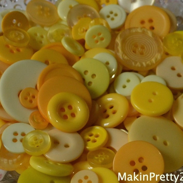 Yellow Buttons Mixed Bulk Choose your Quantity 50 or 100, Assorted Sizes, Sewing Buttons Scrapbooking Craft