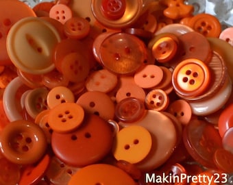 Orange Buttons Mixed Bulk Choose your Quantity 50 or 100, Assorted Sizes, Sewing Buttons Scrapbooking Craft