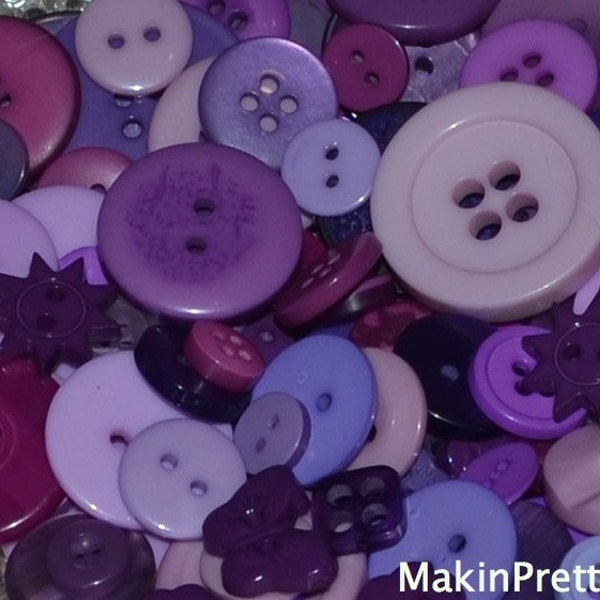 Purple Buttons Mixed Bulk Choose your Quantity 50 or 100, Assorted Sizes, Sewing Buttons Scrapbooking Craft