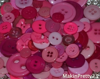 Pink Buttons Mixed Bulk Choose your Quantity 50 or 100, Assorted Sizes, Sewing Buttons Scrapbooking Craft