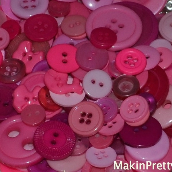 Pink Buttons Mixed Bulk Choose your Quantity 50 or 100, Assorted Sizes, Sewing Buttons Scrapbooking Craft