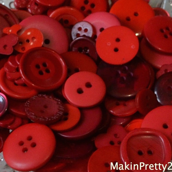 Red Buttons Mixed Bulk Choose your Quantity 50 or 100, Assorted Sizes, Sewing Buttons Scrapbooking Craft