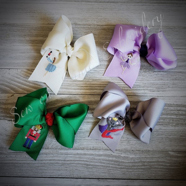 Nutcracker Sweet Brown Hair Boutique Bows/Christmas Bows/Nutcracker Bows/Sew on Pointe Embroidery