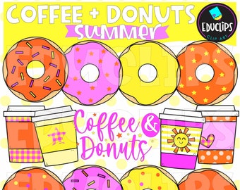 Summer Coffee & Donuts Clip Art, Food Images, Drinks Graphics, COMMERCIAL USE