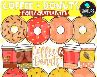 Fall Autumn Coffee & Donuts Clip Art, Food Images, Drinks Graphics, COMMERCIAL USE