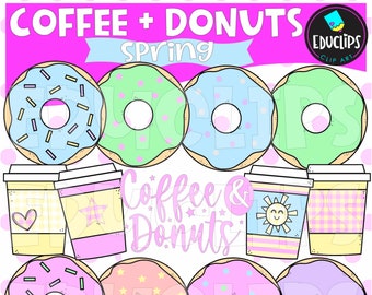 Spring Coffee & Donuts Clip Art, Food Images, Drinks Graphics, COMMERCIAL USE