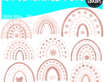 Rose Gold Rainbows-illustraties, afbeeldingen van ontwerpelementen, COMMERCIEEL GEBRUIK, Instant Download