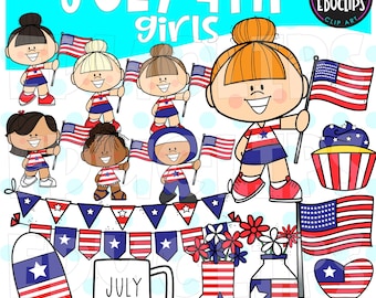 4 juli meisjes Clip Art, Independence Day-afbeeldingen, patriottische graphics, COMMERCIEEL GEBRUIK, Instant Download