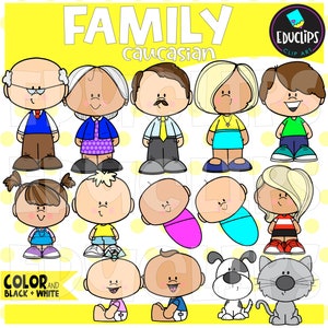 Family Clip Art, Caucasian Family Graphics, COMMERCIAL USE