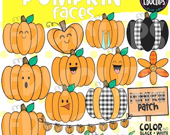 Pumpkin Faces-illustraties, herfstafbeeldingen (digitale download)