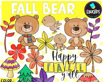 Fall Bears Clip Art, Autumn Creatures Images, Animal Graphics, November, COMMERCIAL USE