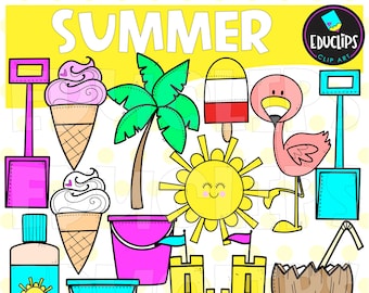 Summer Clipart, Summer Graphics, COMMERCIAL USE, Flamingo Image, Beach Clipart