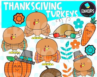Thanksgiving Turkeys Clip Art Set, November Graphics, Food Images, COMMERCIAL USE, Instant Download