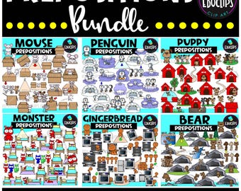 Bundel met voorzetsels voor dieren: 6 sets met leuke karakters | Positioneel, ESL, grammatica, spraak, centra