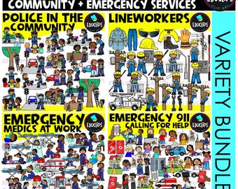 Om ons veilig te houden: clipartbundel gemeenschap en hulpdiensten