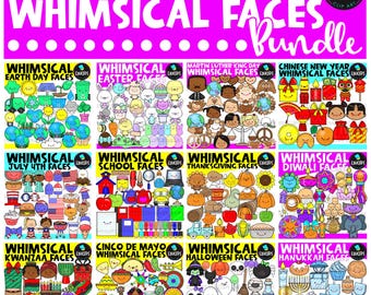 Whimsical Faces Special Days & Feestdagen Clip Art-bundel – 12 sets feestdagen en speciale dagen