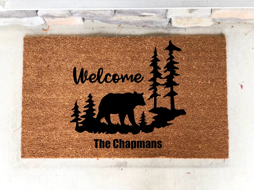 Personalized Door Mat Cabin Decor Mountain Home Bear Decor Etsy