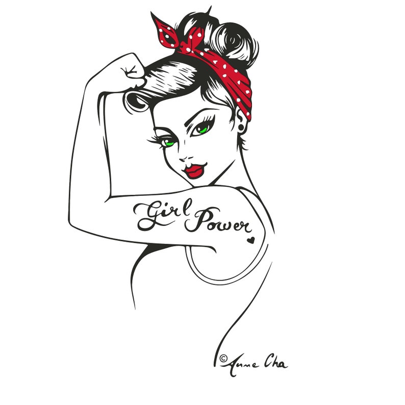Girl Power Tattoo Rosie the Riveter Bandana Shirt Strong Women Etsy
