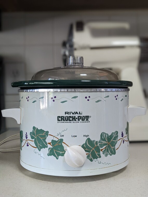 Rival Crock Pot 3154 Stoneware Slow Cooker 4qt Green White Ivy Etsy