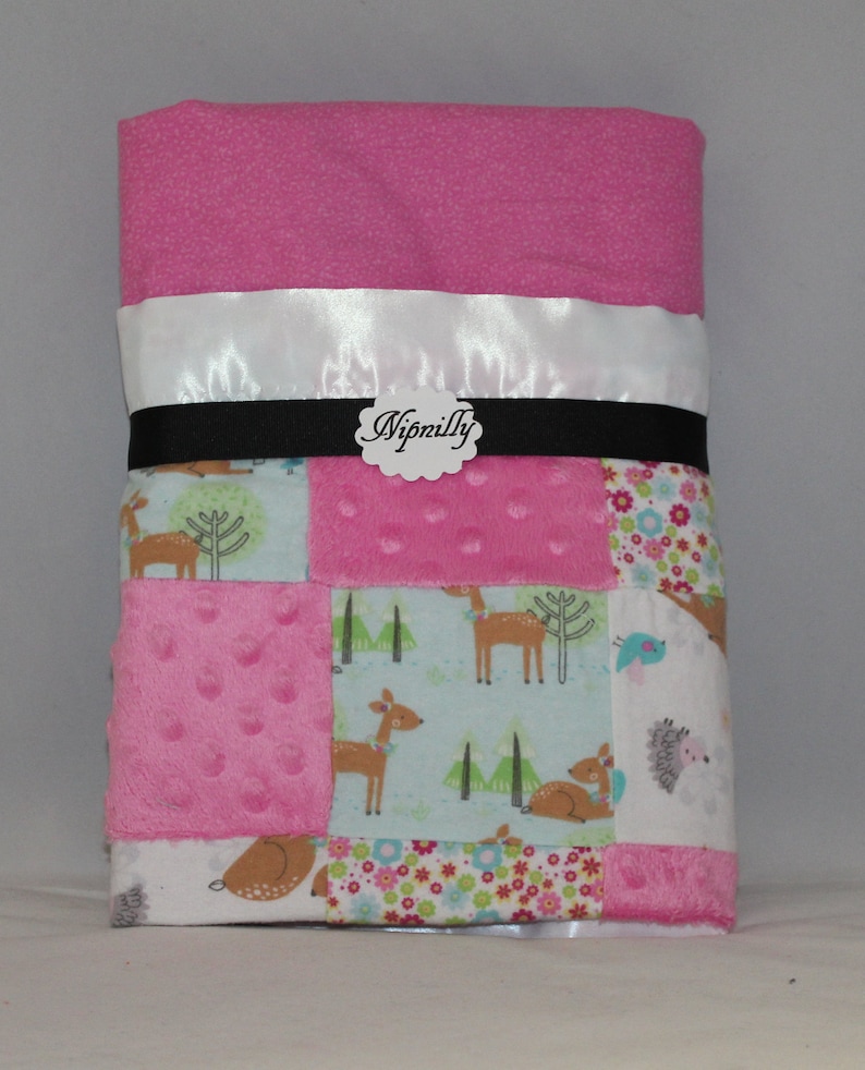 Quilted Woodland Themed Flannel Baby Blanket Satin Binding Etsy