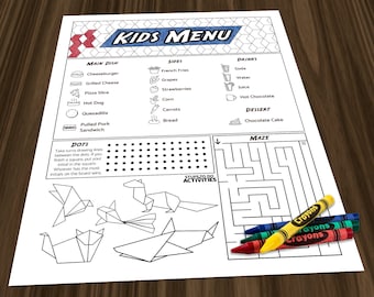 Kids Menu - Black & White Geometric 8.5x11" Printable