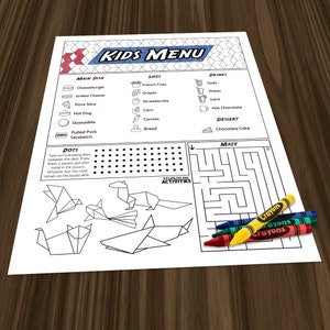 Kids Menu - Black & White Geometric 8.5x11" Printable