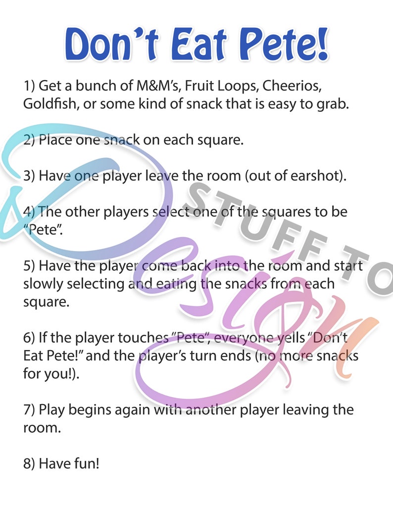 Don't Eat Pete Game Printable Etsy