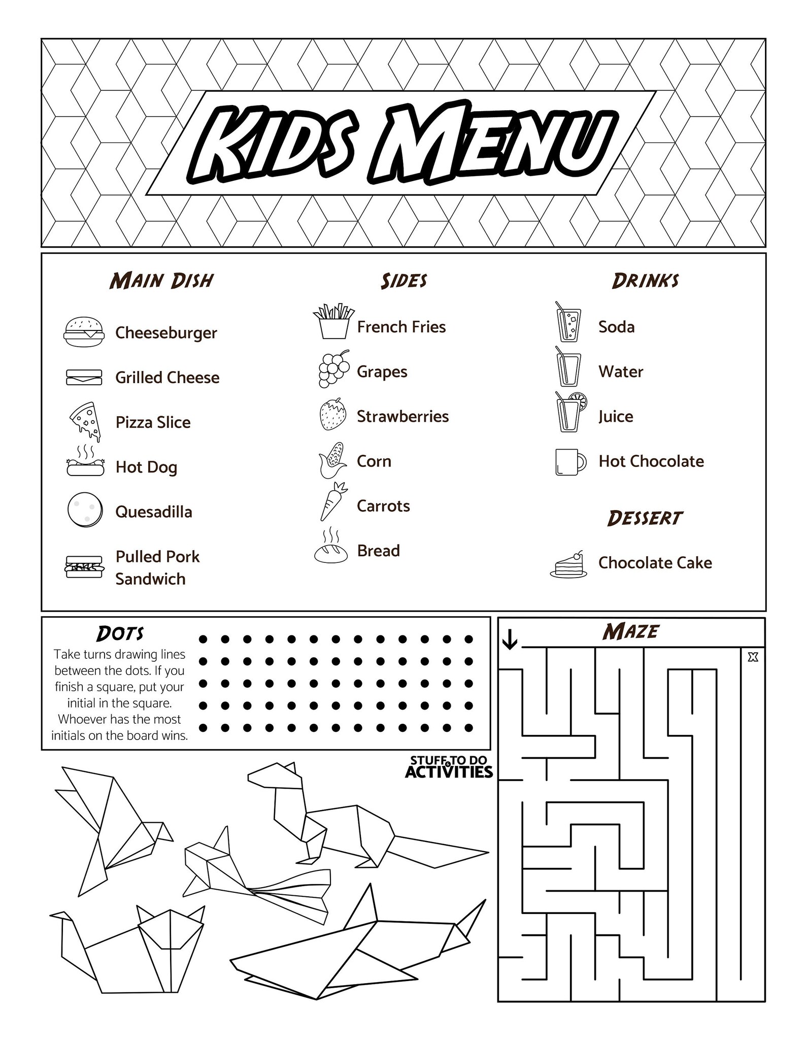 Kids Menu - Black & White Geometric 8.5x11