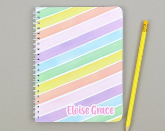 Cuaderno personalizado para niñas, cuadernos personalizados para la escuela, cuaderno arcoíris para niñas, papelería arcoíris para niñas