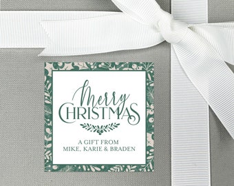 Personalisierte Weihnachtsgeschenkaufkleber, Geschenkkarte für Feiertage, personalisierte Holly-Aufkleber, Familien-Visitenkarten, Holly-Geschenkanhänger