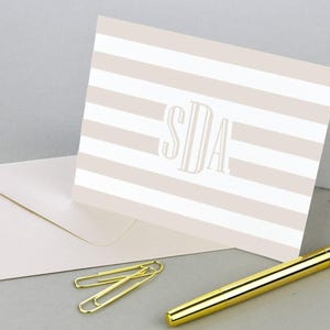 Personalized Note Cards Set, Monogram Stripe Stationary Monogrammed Note Card, Folded Thank You Notes Stationary Simple, Initial Notecards