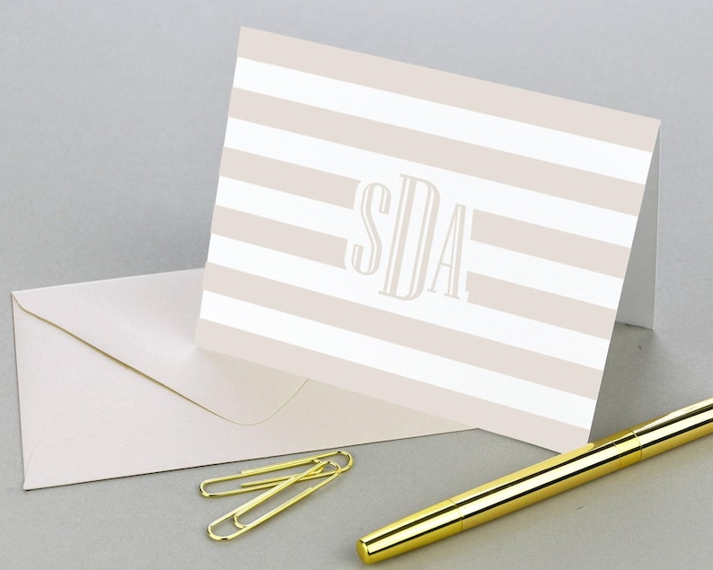 Personalized Note Cards Set, Monogram Stripe Stationary Monogrammed ...