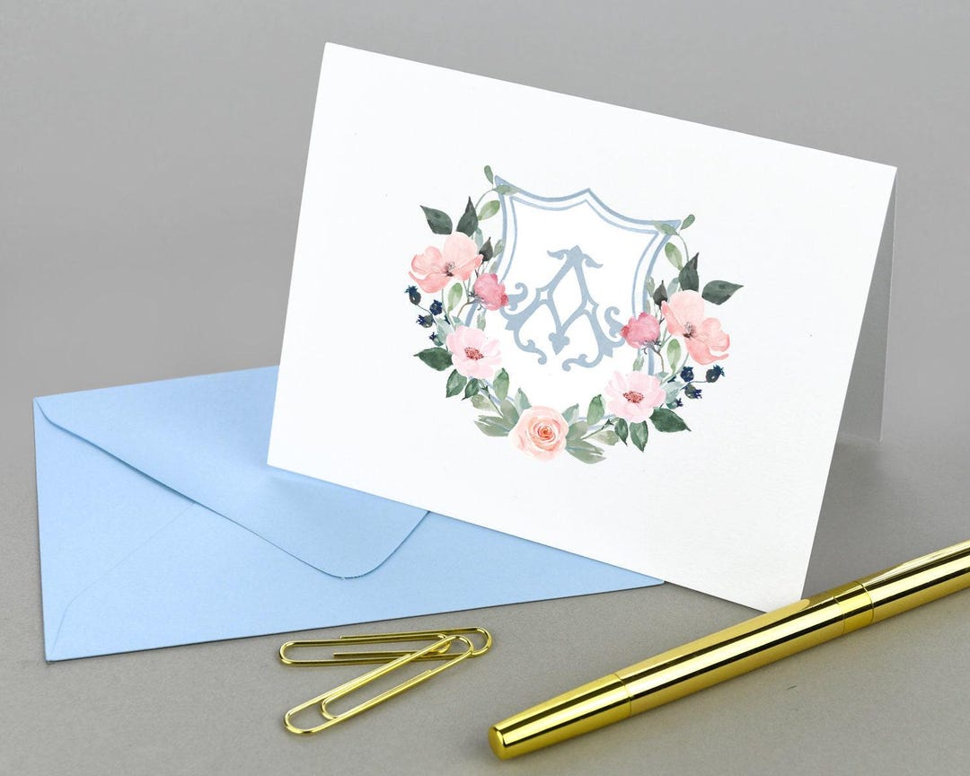 Floral Monogram Thank You Cards, Personalized Stationery Set - Etsy