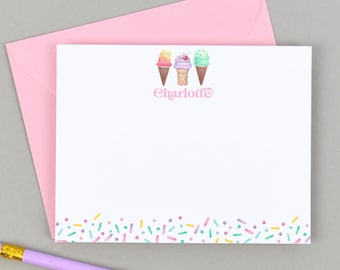 Ice Cream Stationary for Kids Personalized Stationary Set, Personalized Ice Cream Notecards for Girls Stationery, Ice Cream Thank You Cards