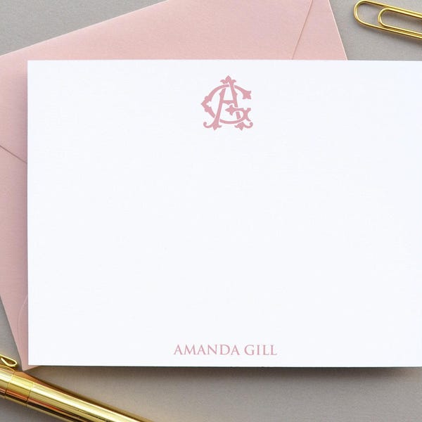 Personalized Note Cards, Monogram Stationery Monogrammed Note Cards, Flat Initial Notecards, Custom Thank You Notes, Stationary for Women