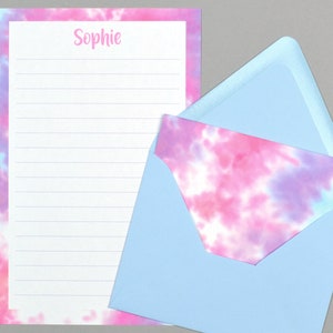 Set di scrittura per bambini, carta da lettere personalizzata per campi estivi per ragazze, carta da lettere tie-dye, carta da lettere personalizzata per bambini Pen Pal