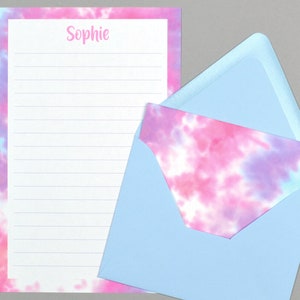 Kids Letter Writing Set, Personalized Summer Camp Stationary Paper for Girls, Tie Dye Stationary, Personalized Kids Pen Pal Stationery