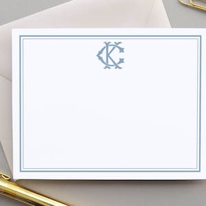 Personalized Stationary, Custom Monogram Notecard Set, Monogrammed Flat Note Cards, Dusty Blue Thank You Cards, Wedding Gift for Couples