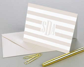 Personalized Note Cards Set, Monogram Stripe Stationary Monogrammed Note Card, Folded Thank You Notes Stationary Simple, Initial Notecards