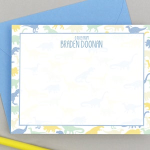 Juego de papelería personalizada para niños, papelería para niños con diseño de dinosaurios, tarjetas de agradecimiento con diseño de dinosaurios, papelería personalizada para niños