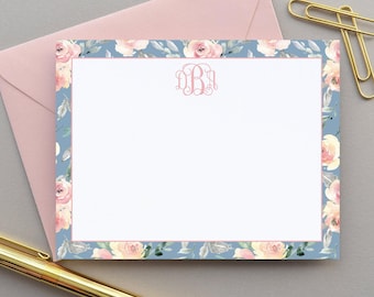 Personalized Floral Stationery Set, Monogrammed Note Cards