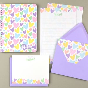 Set di cancelleria personalizzato, set di lettere per bambini, carta da lettere per ragazze, quaderno a forma di cuore, set di carta da lettere per amici di penna, cancelleria da campeggio