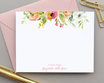 Personalized Floral Stationary Set Personalized, Note Cards Set, Pink Thank You Notes Flowers, Ranunculus Flower Stationary