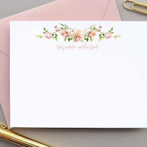 Personalisierte Blumen stationär Set Personalisiert, Note Cards Set, Rosa Dankeschöns Blumen, Pfingstrose Briefpapier Set