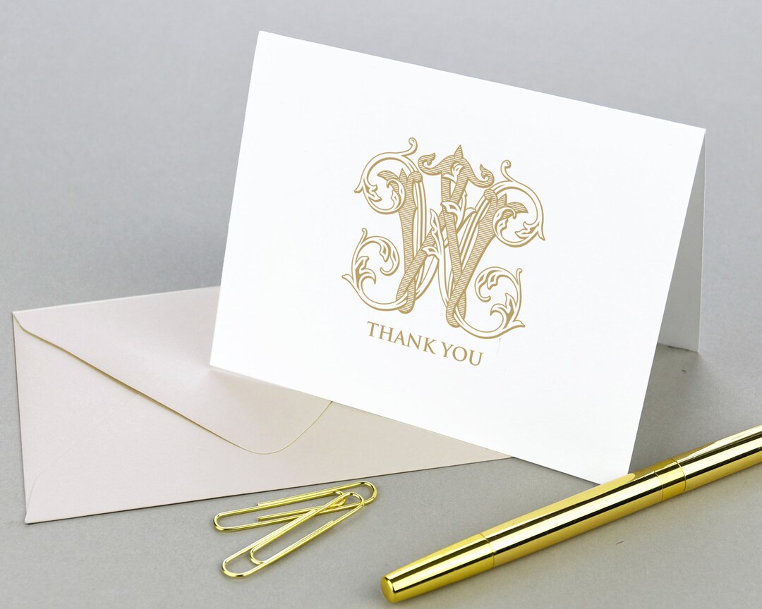 Monogram Stationary Monogrammed Thank You Cards Personalized Note Cards Set, Folded Notecards
