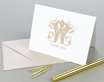 Monogram Stationary Monogrammed Thank You Cards Personalized Note Cards Set, Folded Notecards, Thank You Notes Simple, Initial Notecards