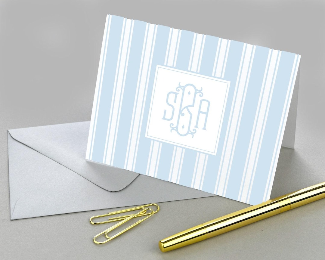 Personalized Note Cards Set, Monogram Stripe Stationary Monogrammed ...
